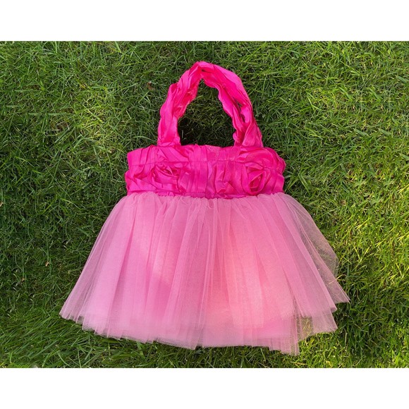 Princess Tote, Bridesmaid Bag, Fuchsia Hot Pink Flower Girl Tote, Tulle Tutu Bag - Picture 2 of 3